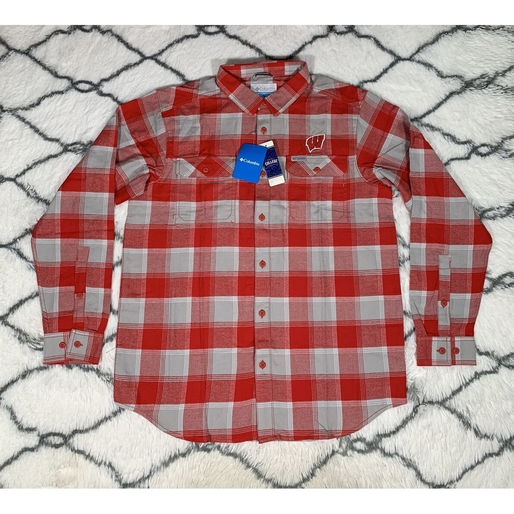 COLUMBIA Wisconsin Badgers CLG Flare Gun Flannel Shirt Red Men's Sz XL *NEW* $65